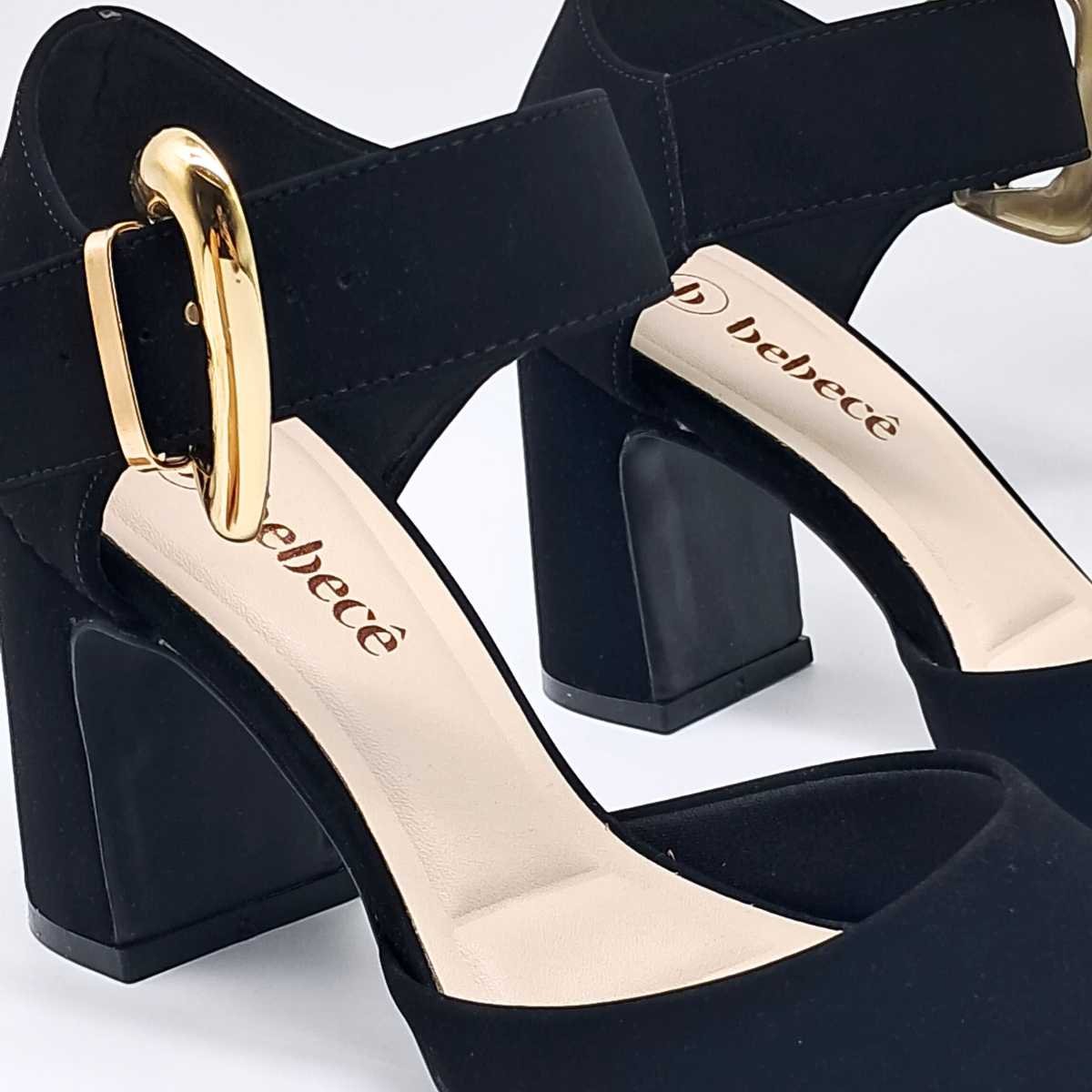 Sapato Scarpin Fivela Salto Quadrado Bebecê T7011.217 Preto 6
