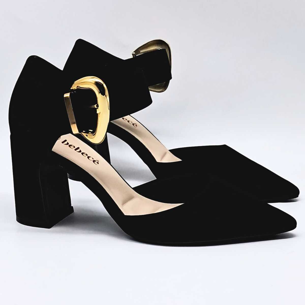 Sapato Scarpin Fivela Salto Quadrado Bebecê T7011.217 Preto 7