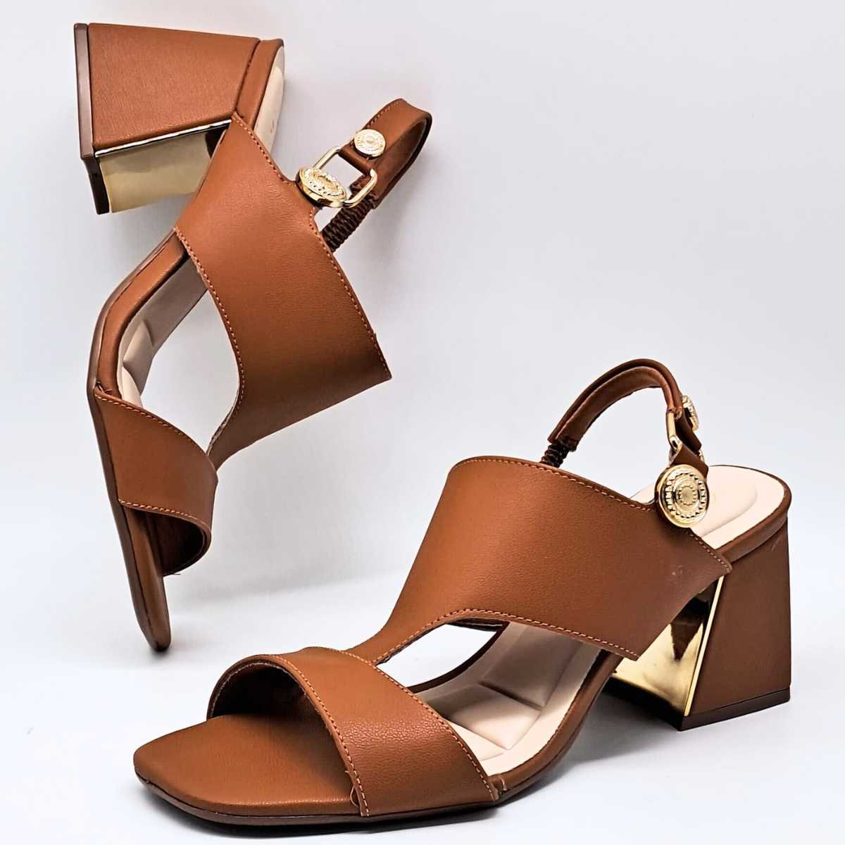 Sandália Feminina Bebecê Salto Médio Estilo Confy T6099-102 Marrom 6