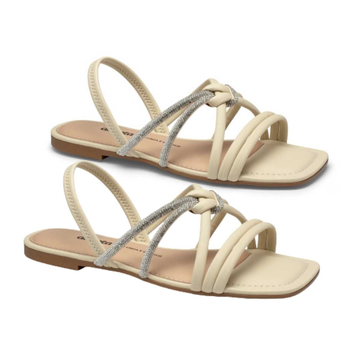 Sandália Rasteira Dakota Tira Com Strass Y8403 Bege 3