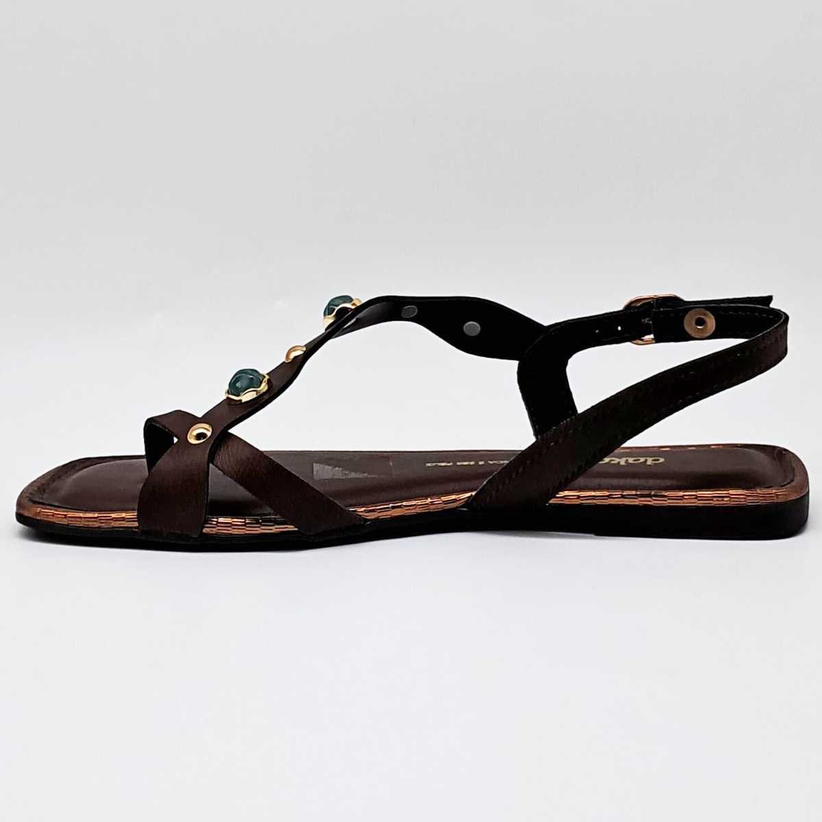 Sandália Feminina Dakota Rasteirinha Pedras Estilosa Y9381 Marrom 2