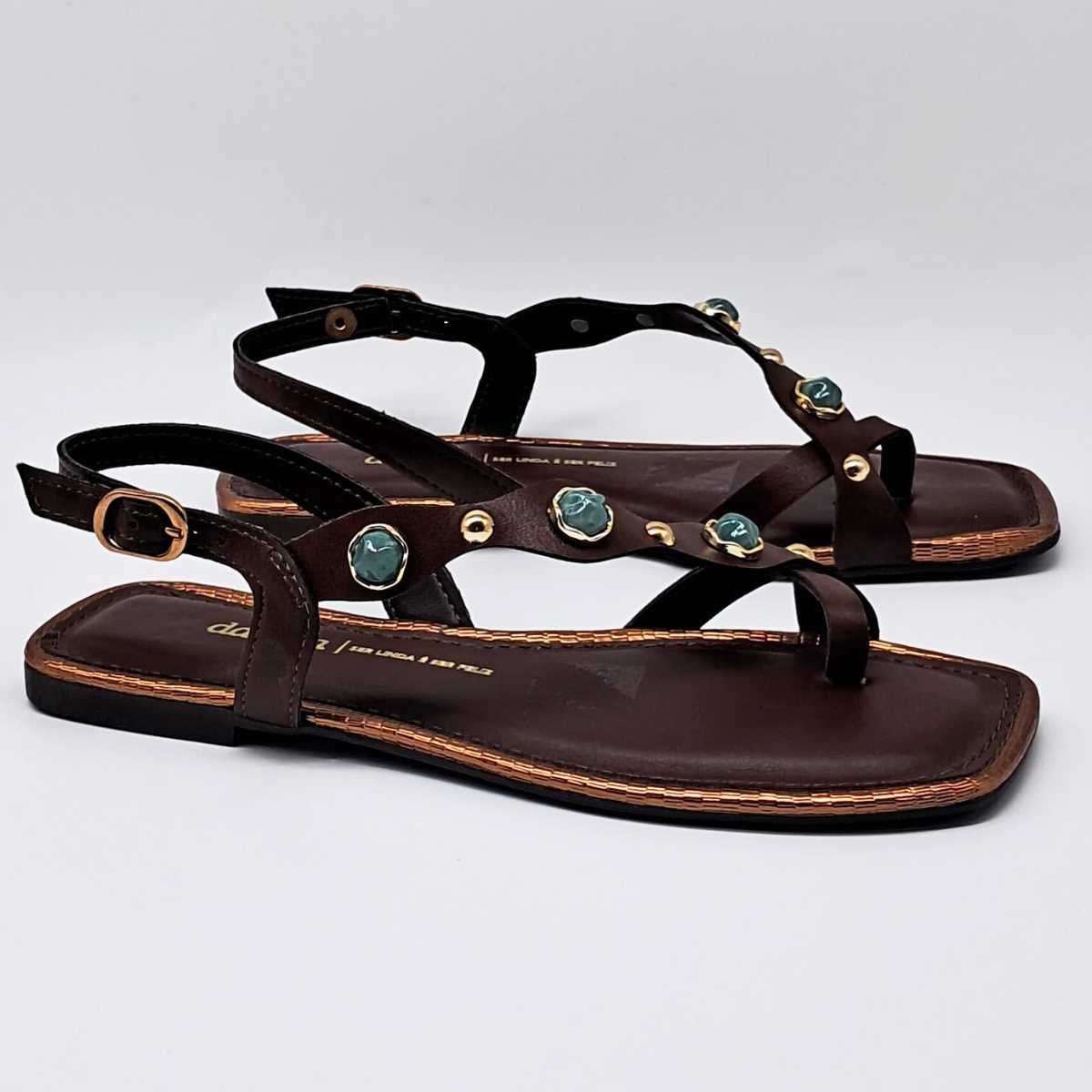 Sandália Feminina Dakota Rasteirinha Pedras Estilosa Y9381 Marrom 4