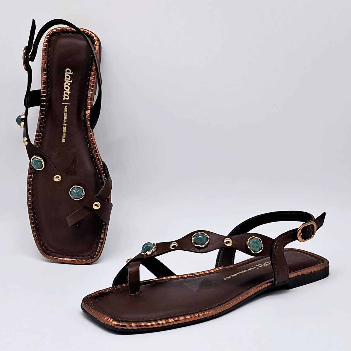 Sandália Feminina Dakota Rasteirinha Pedras Estilosa Y9381 Marrom 3