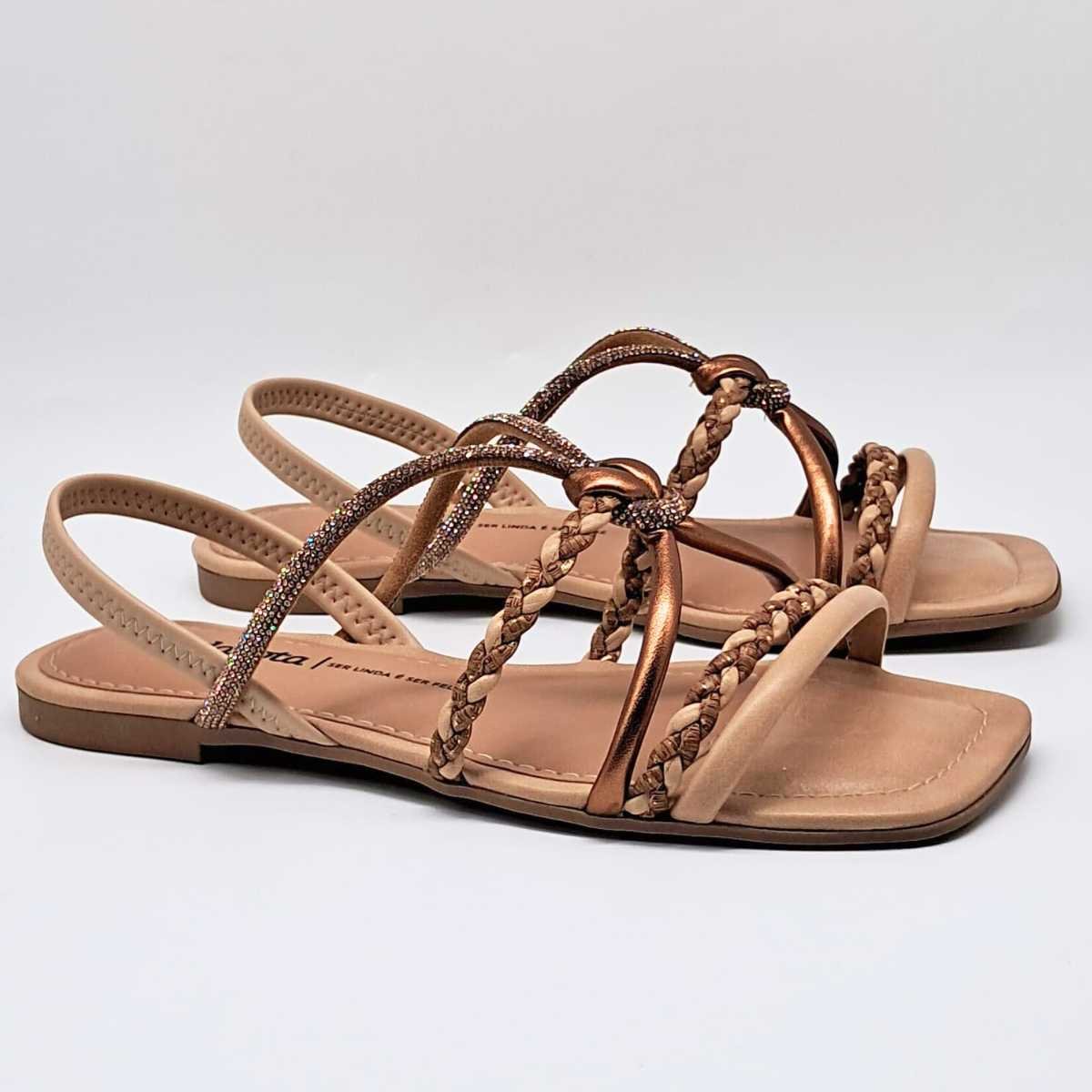 Sandália Feminina Dakota Rasteirinha Strass Leve Y9601 Marrom 3