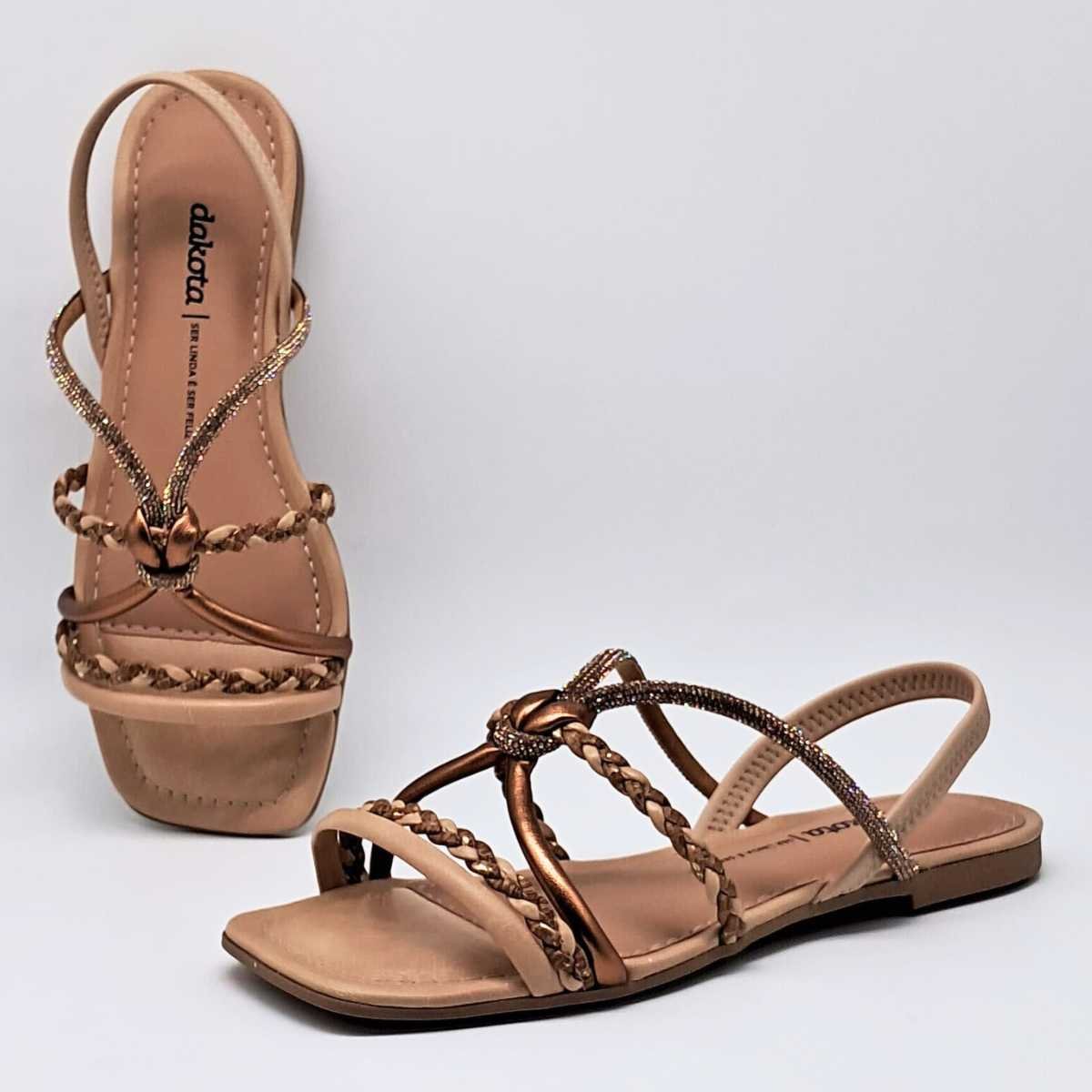 Sandália Feminina Dakota Rasteirinha Strass Leve Y9601 Marrom 4