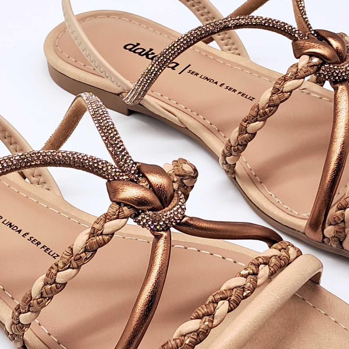 Sandália Feminina Dakota Rasteirinha Strass Leve Y9601 Marrom 5