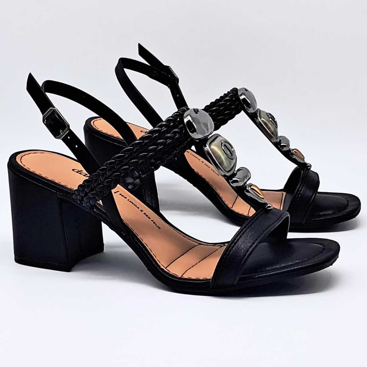 Sandália Feminina Dakota Salto Baixo Pedraria Dakota Y9981 Preto 3