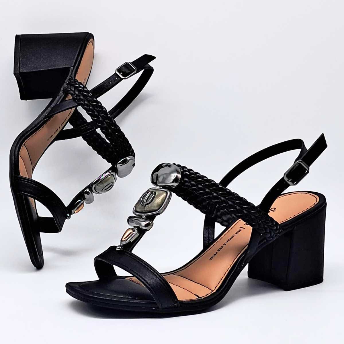 Sandália Feminina Dakota Salto Baixo Pedraria Dakota Y9981 Preto 4