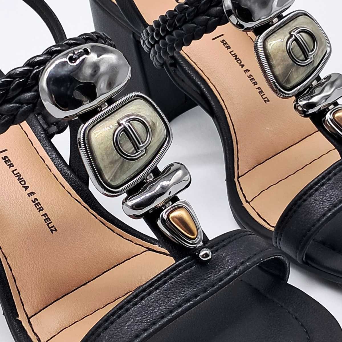 Sandália Feminina Dakota Salto Baixo Pedraria Dakota Y9981 Preto 7