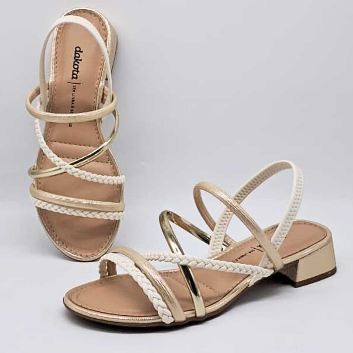 Sandália Feminina Dakota Salto Baixo Estilo Conforto Y9342 Dourado 6