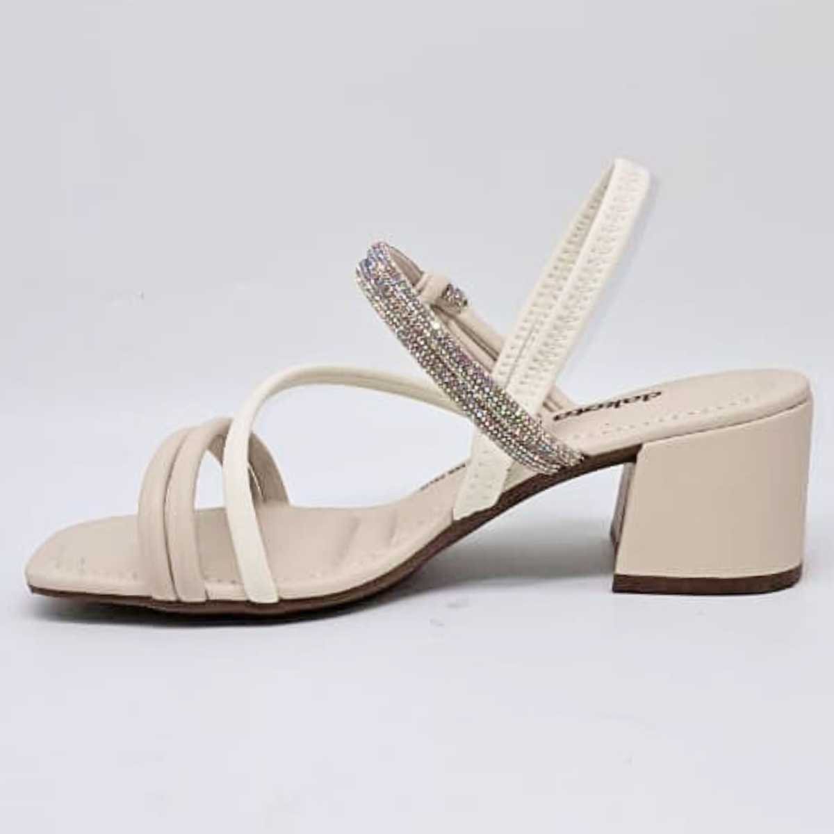 Sandália Feminina Dakota Salto Bloco Brilho Conforto Y9412 Bege 2