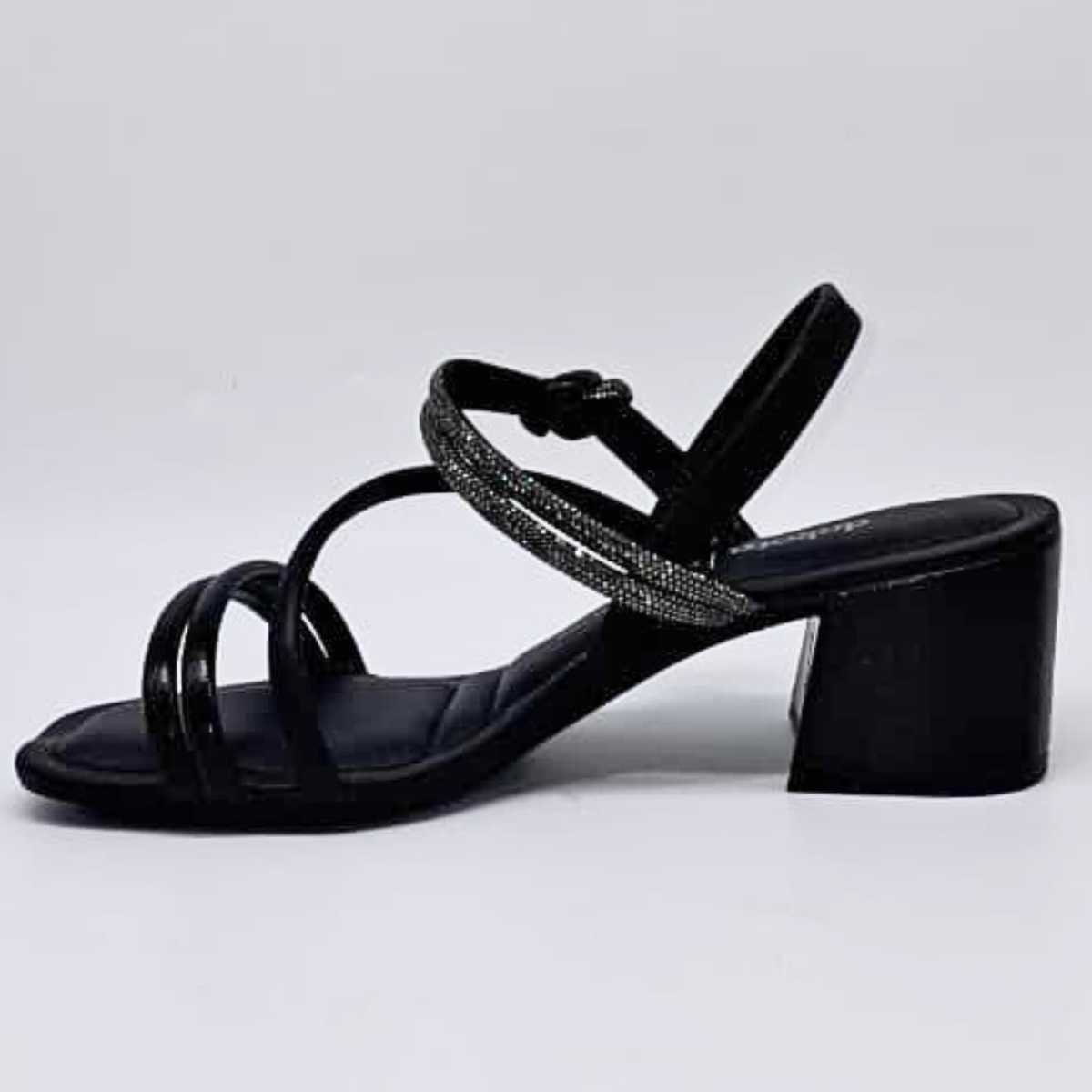 Sandália Feminina Dakota Salto Bloco Brilho Conforto Y9412 Preto 2