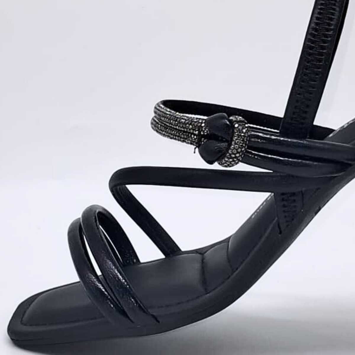 Sandália Feminina Dakota Salto Bloco Brilho Conforto Y9412 Preto 4