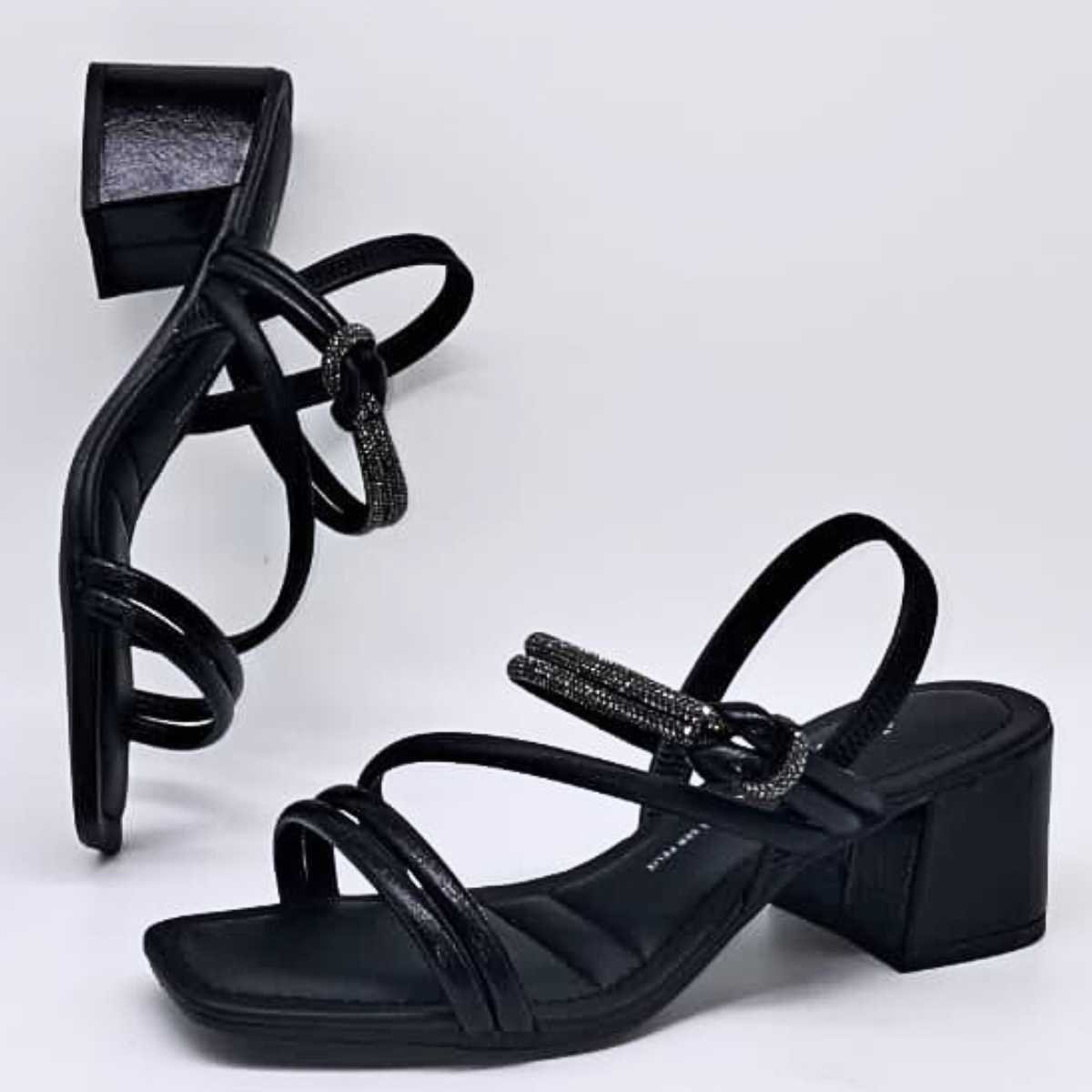 Sandália Feminina Dakota Salto Bloco Brilho Conforto Y9412 Preto 6