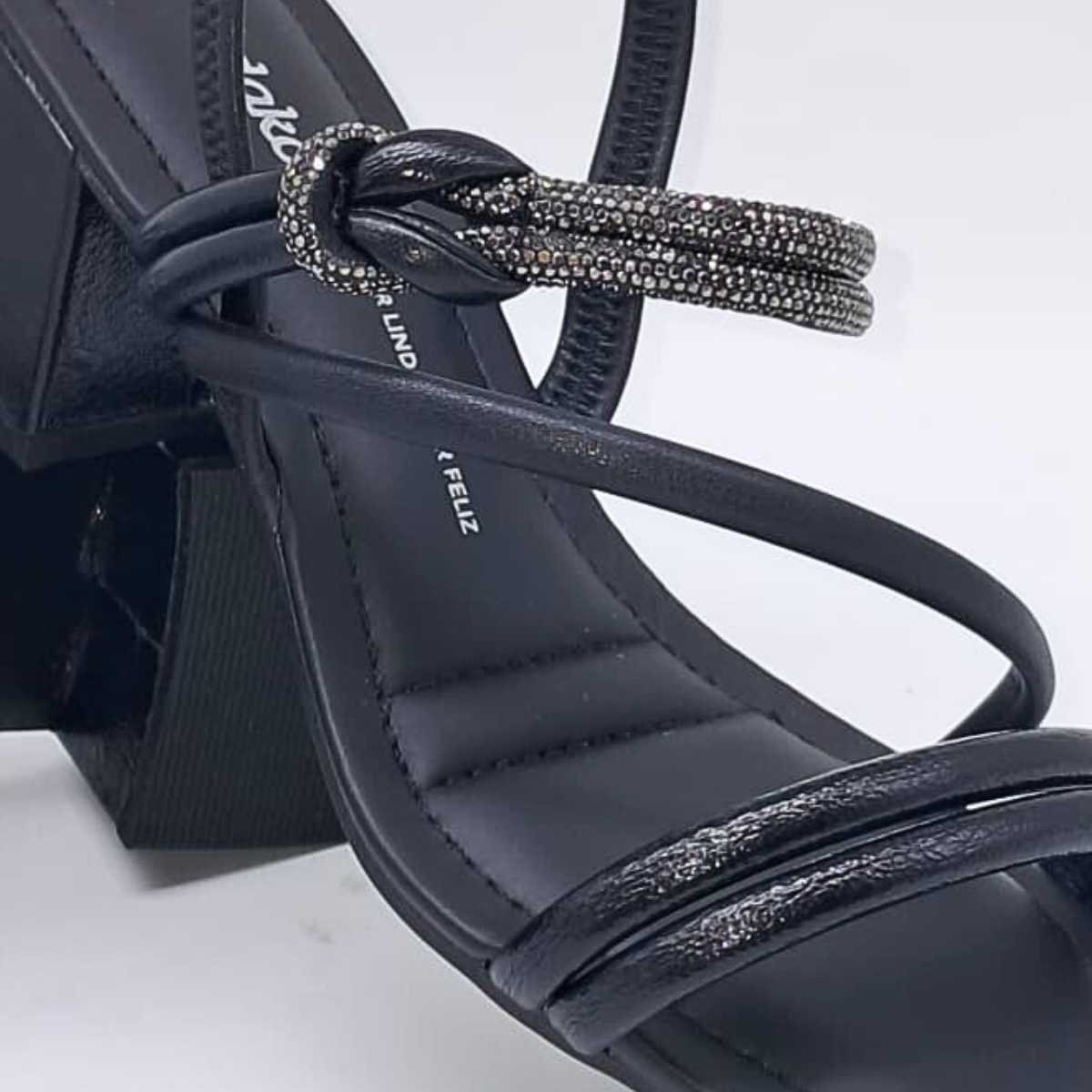 Sandália Feminina Dakota Salto Bloco Brilho Conforto Y9412 Preto 8