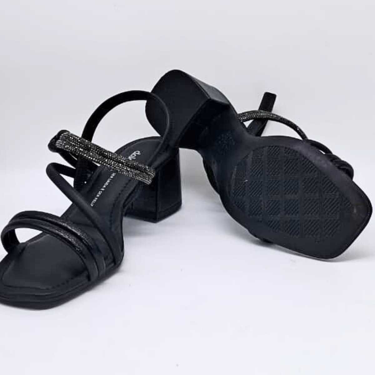 Sandália Feminina Dakota Salto Bloco Brilho Conforto Y9412 Preto 9