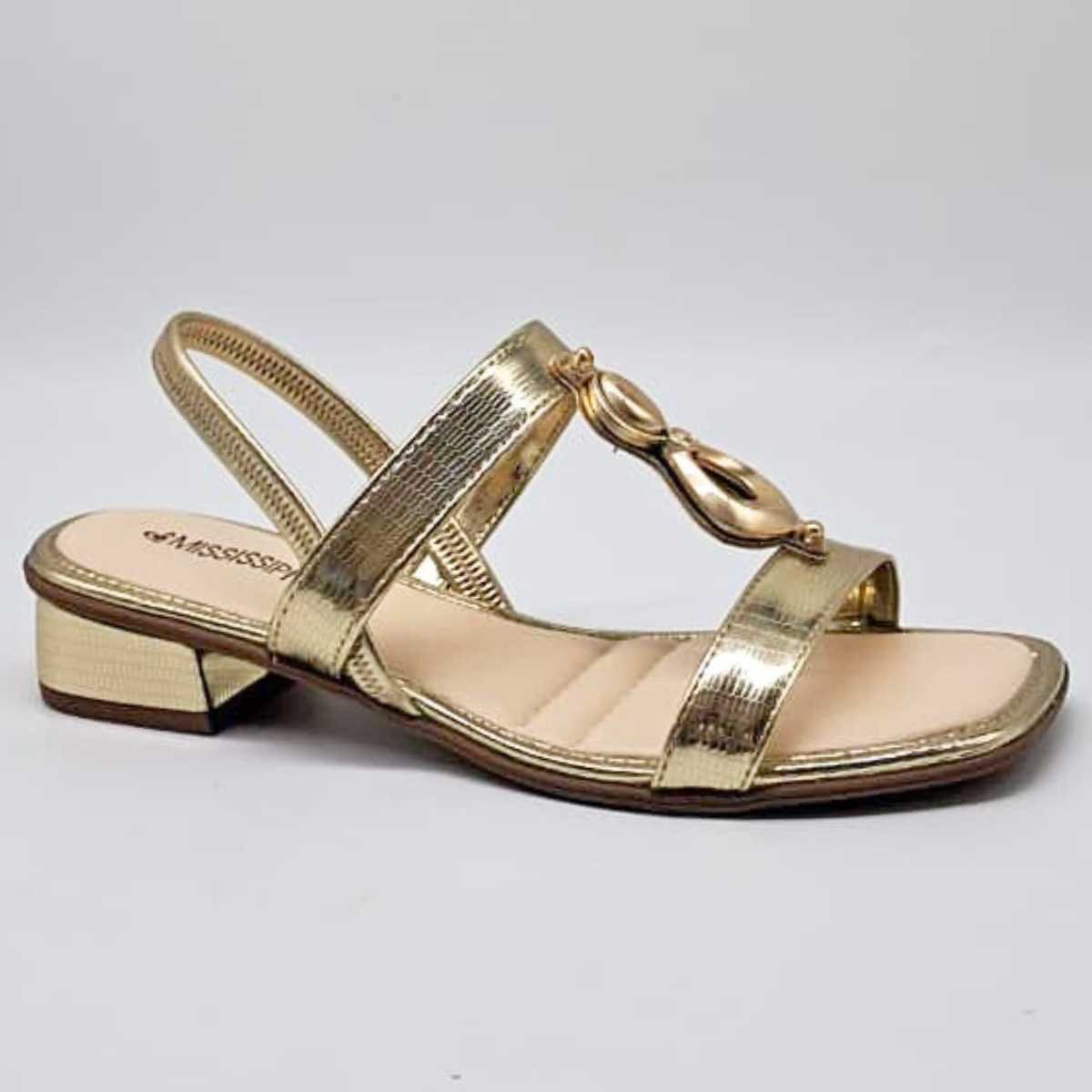 Sandália Feminina Mississipi Salto Estilo Conforto Mf893 Dourado 1