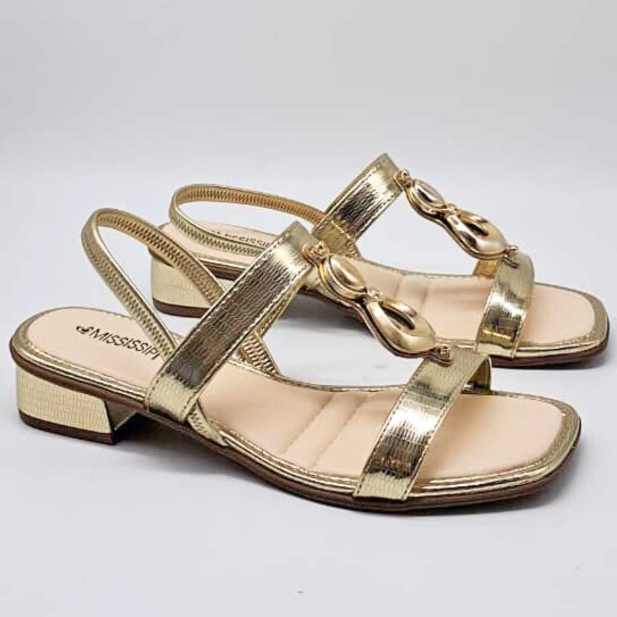 Sandália Feminina Mississipi Salto Estilo Conforto Mf893 Dourado 3