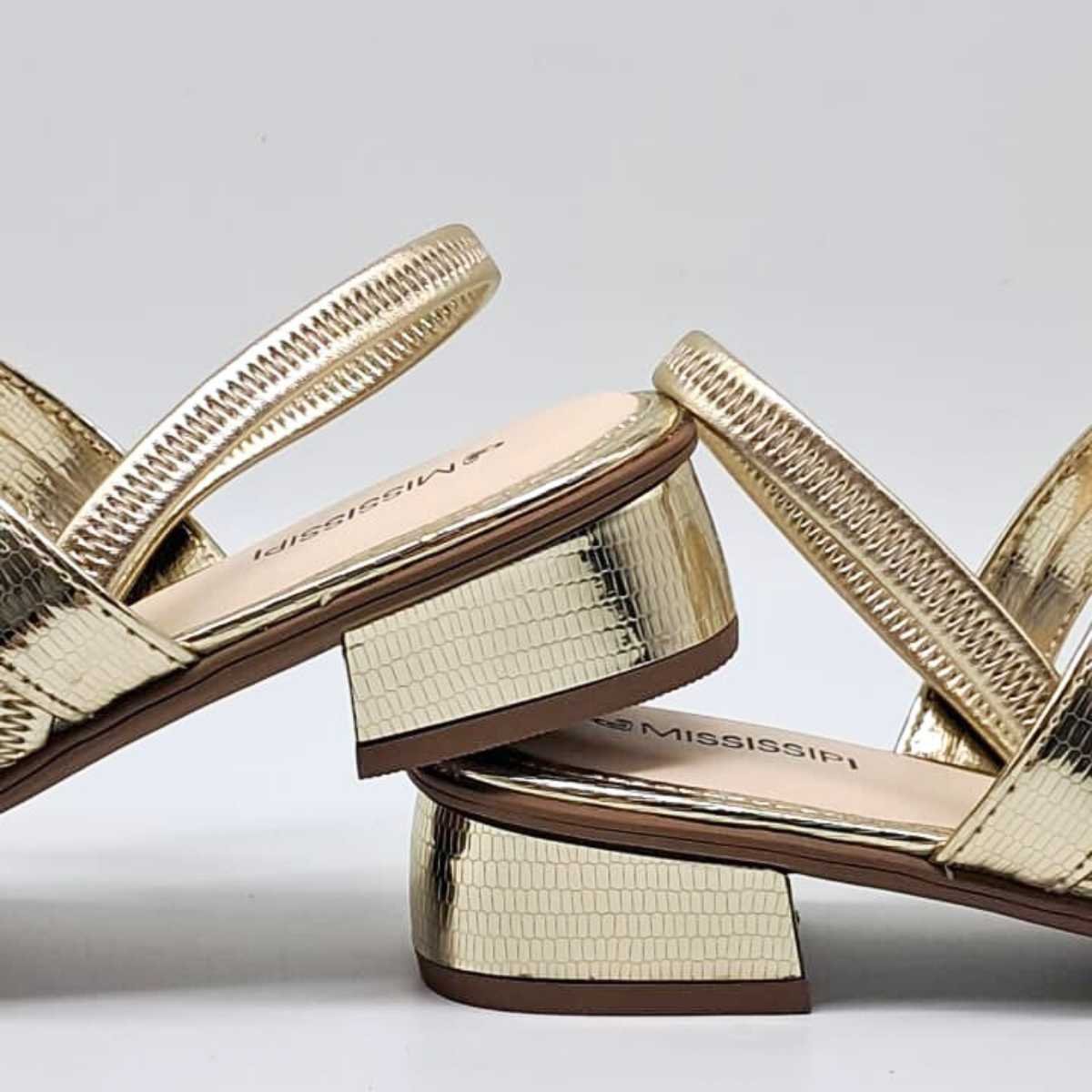 Sandália Feminina Mississipi Salto Estilo Conforto Mf893 Dourado 4