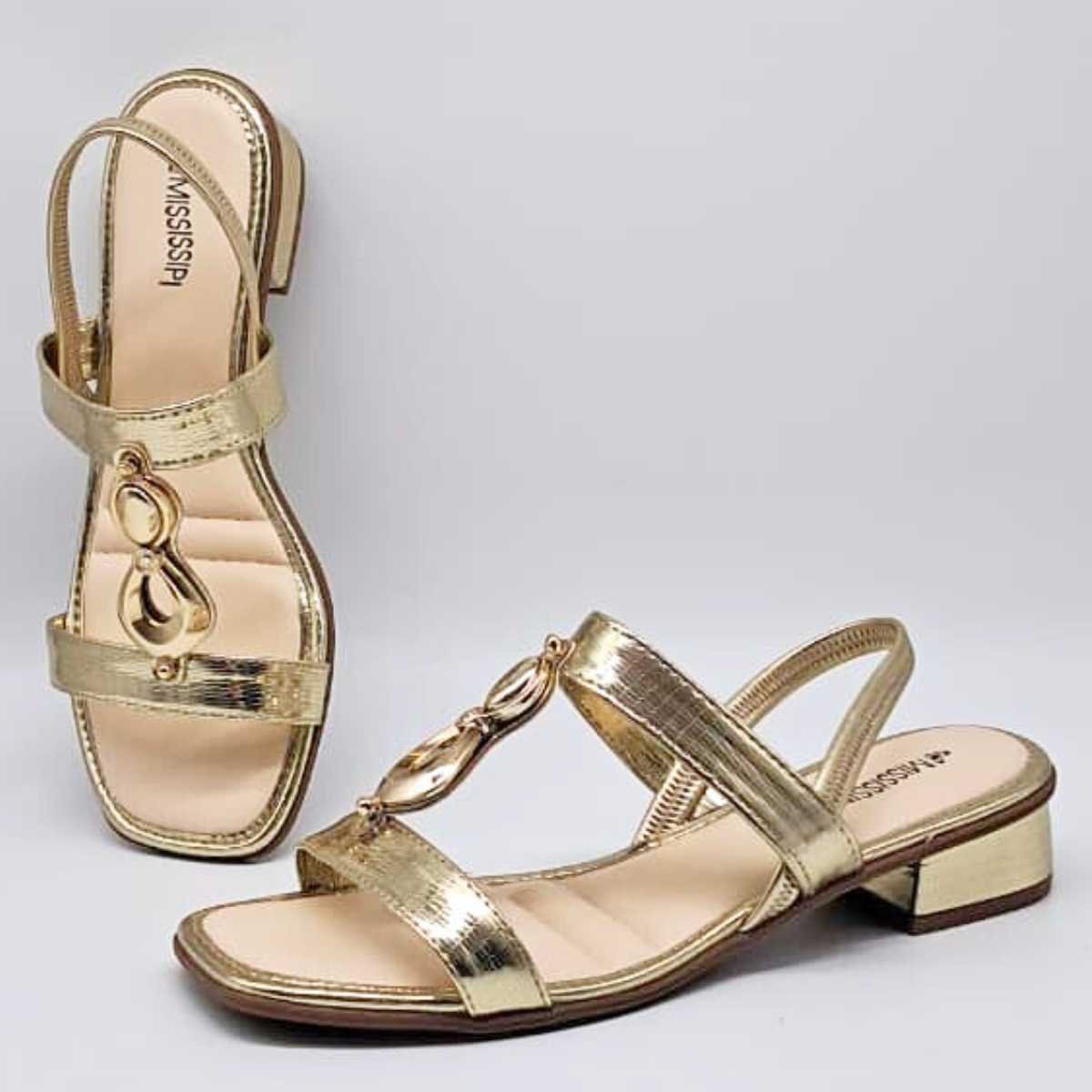 Sandália Feminina Mississipi Salto Estilo Conforto Mf893 Dourado 5