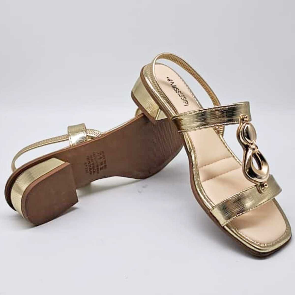 Sandália Feminina Mississipi Salto Estilo Conforto Mf893 Dourado 6