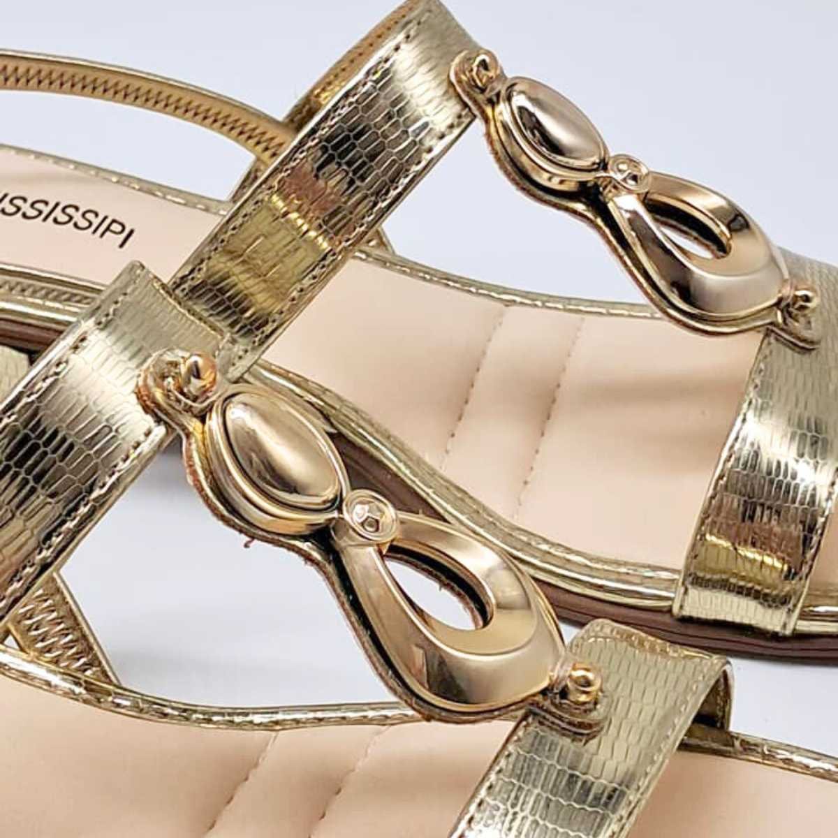 Sandália Feminina Mississipi Salto Estilo Conforto Mf893 Dourado 7