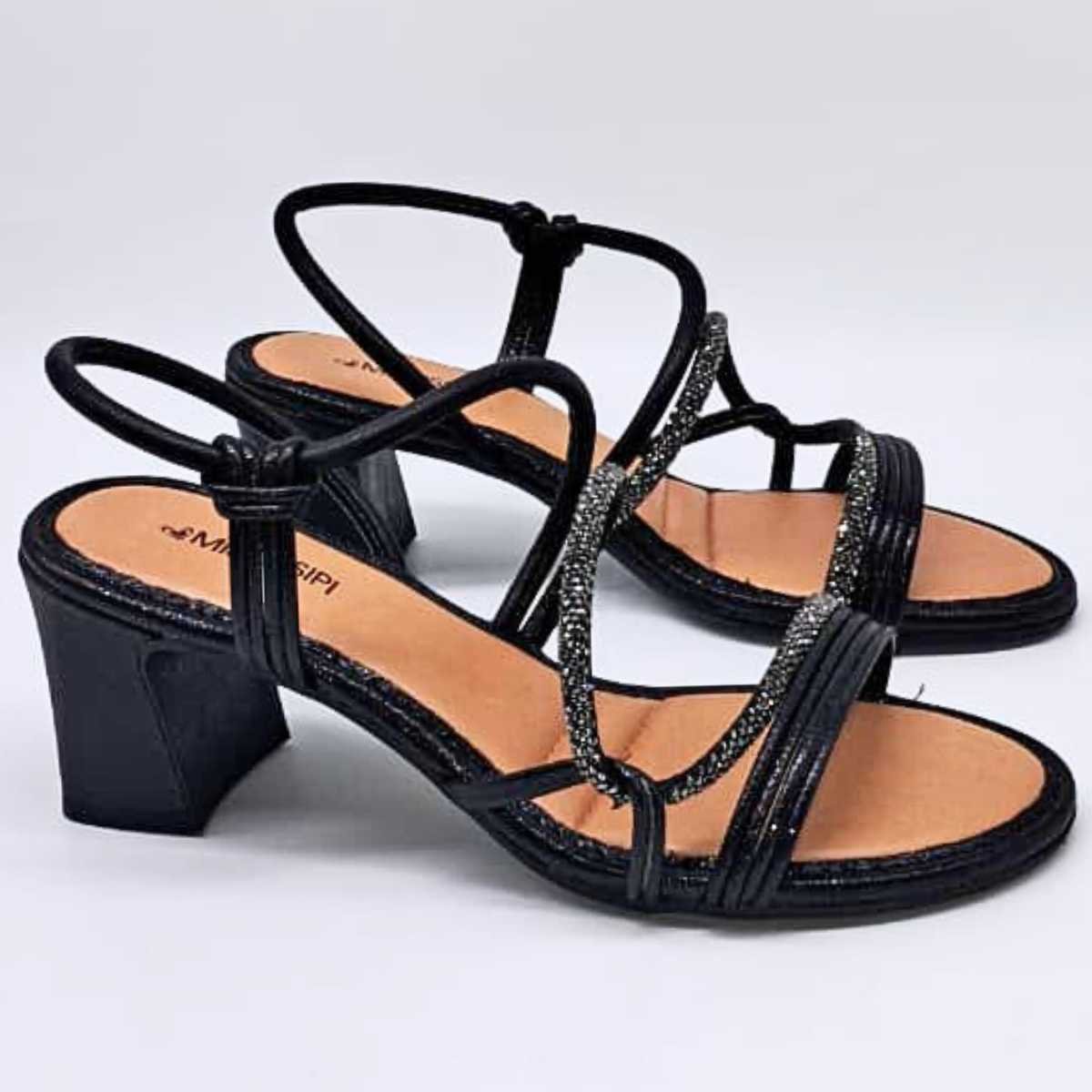 Sandália Salto Tira Brilho Feminino Mississipi Mc415 Preto 7