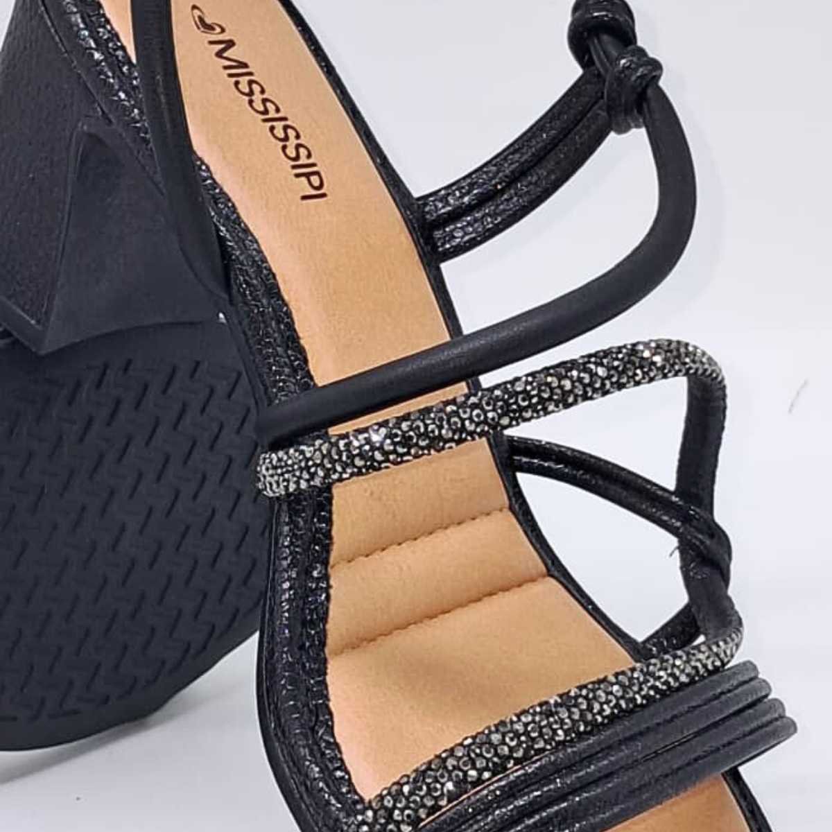 Sandália Salto Tira Brilho Feminino Mississipi Mc415 Preto 8