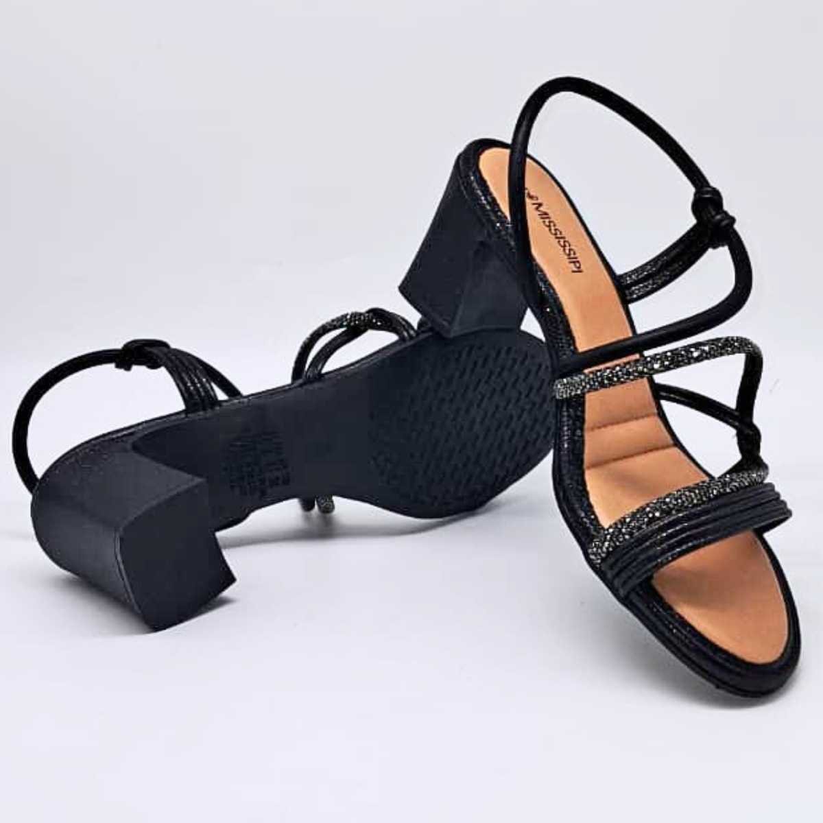 Sandália Salto Tira Brilho Feminino Mississipi Mc415 Preto 9