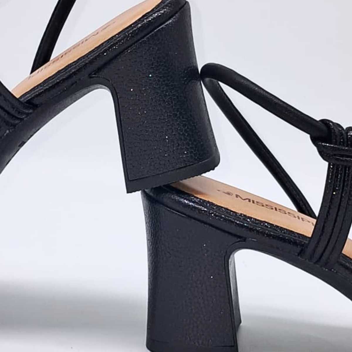 Sandália Salto Tira Brilho Feminino Mississipi Mc415 Preto 2