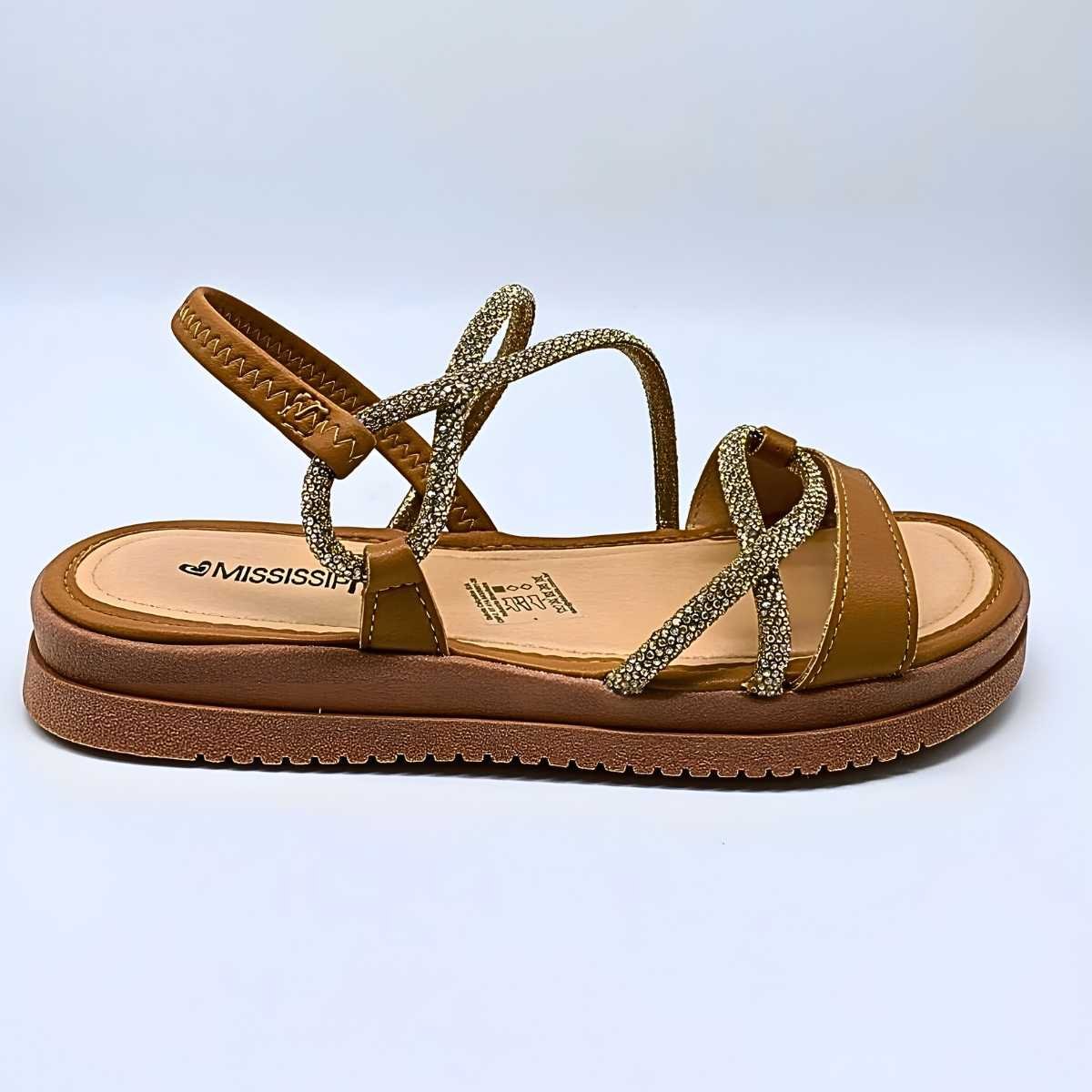 Sandália Feminina Mississipi Flat Brilho MF031 Marrom 2