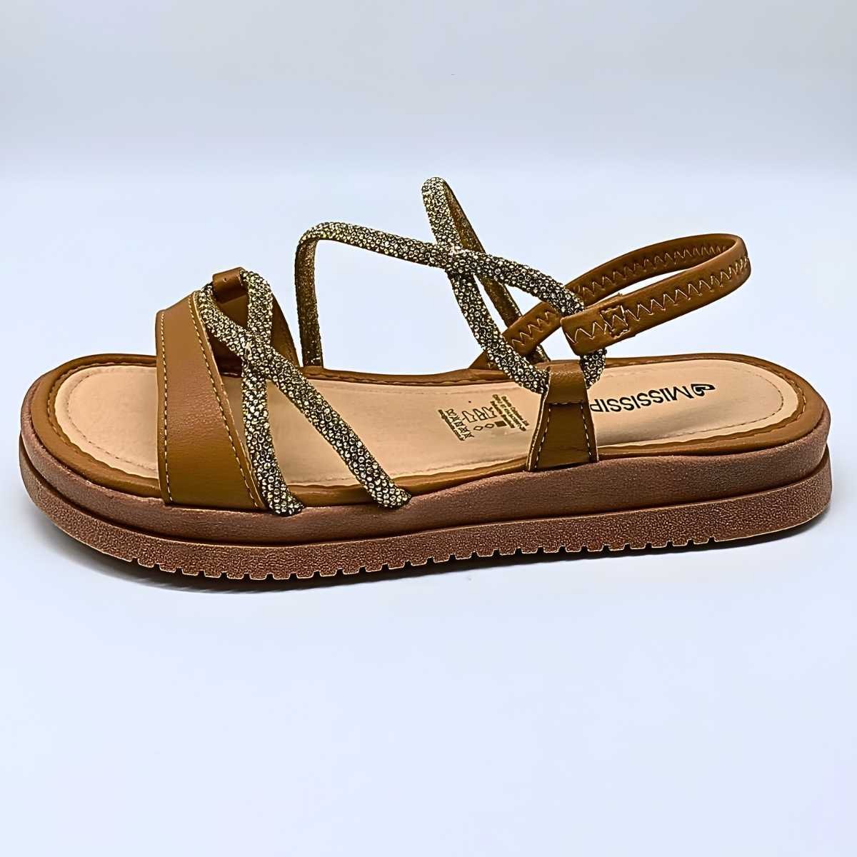 Sandália Feminina Mississipi Flat Brilho MF031 Marrom 3