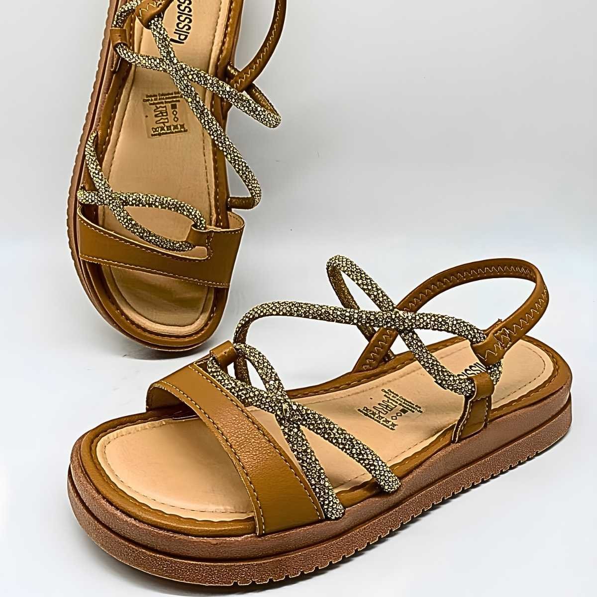 Sandália Feminina Mississipi Flat Brilho MF031 Marrom 6