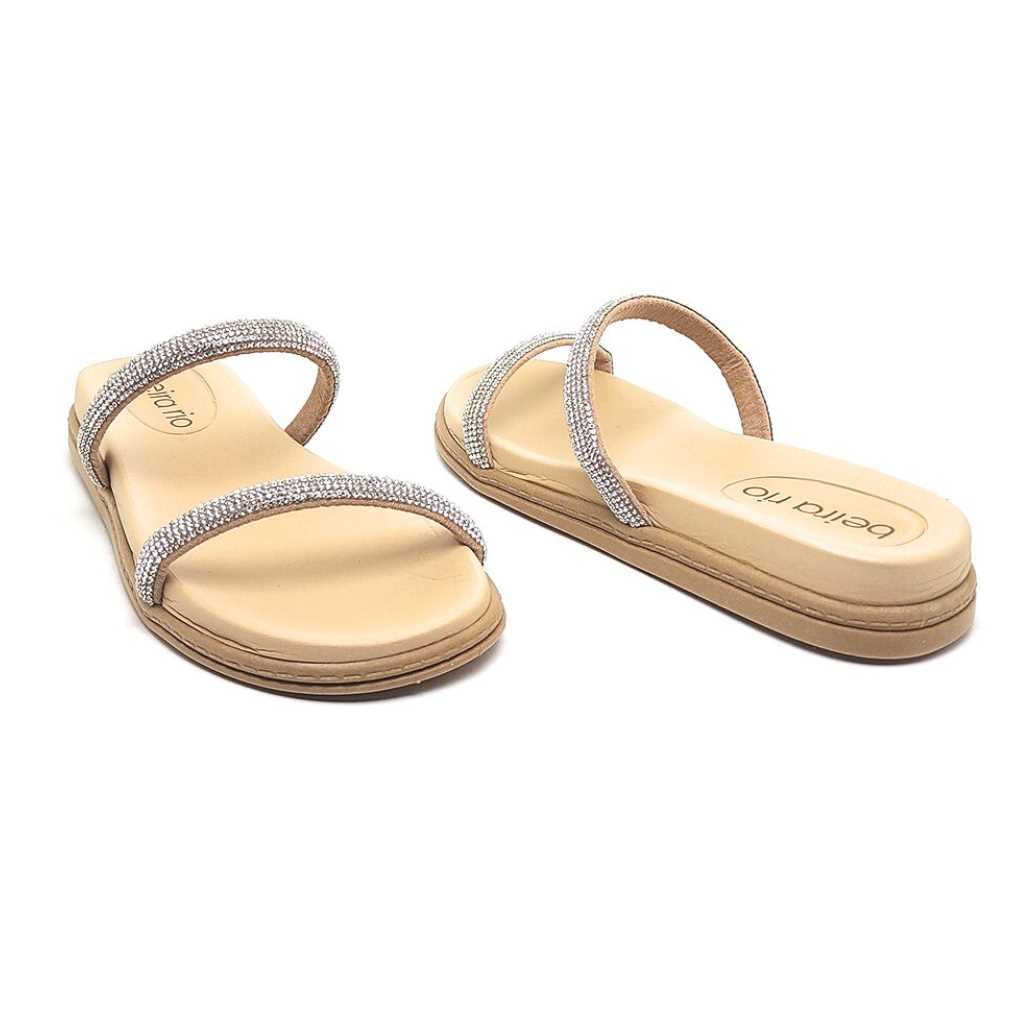 Sandália Beira Rio Papete Com Tiras Strass 8488.105 Branco 5