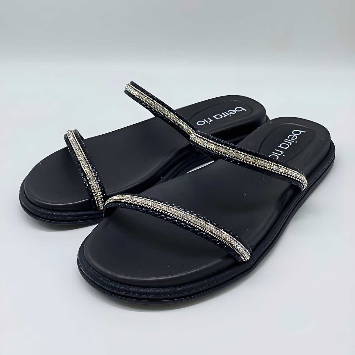 Sandália Feminina Beira Rio Papete Tiras Strass Leve 8488.105 Preto 3