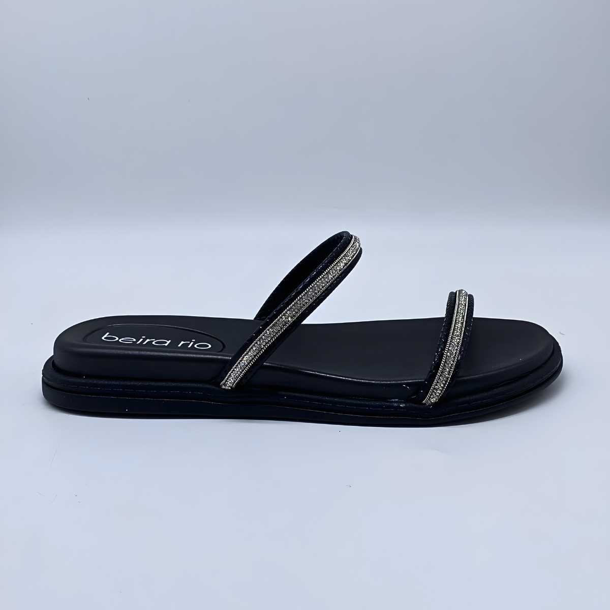 Sandália Feminina Beira Rio Papete Tiras Strass Leve 8488.105 Preto 3
