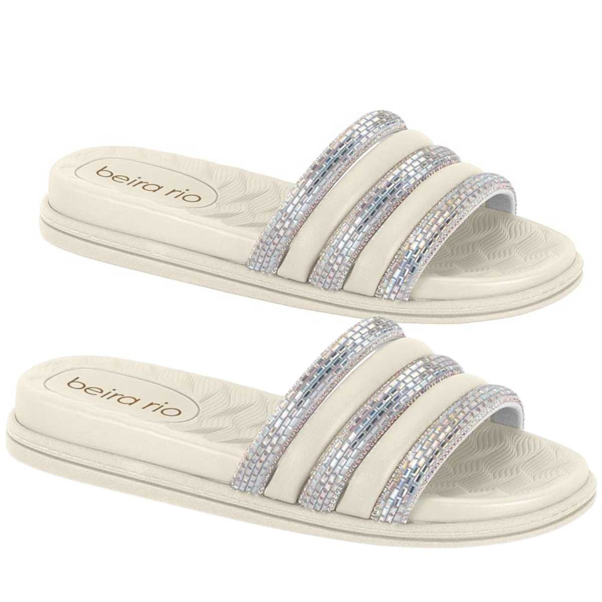 Sandália Chinelo Slide Beira Rio Com Strass 8528.203 Branco 3