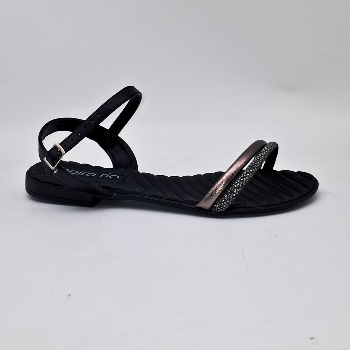 Sandália Feminino Beira Rio Rasteira Com Strass 8519.109 Preto 2