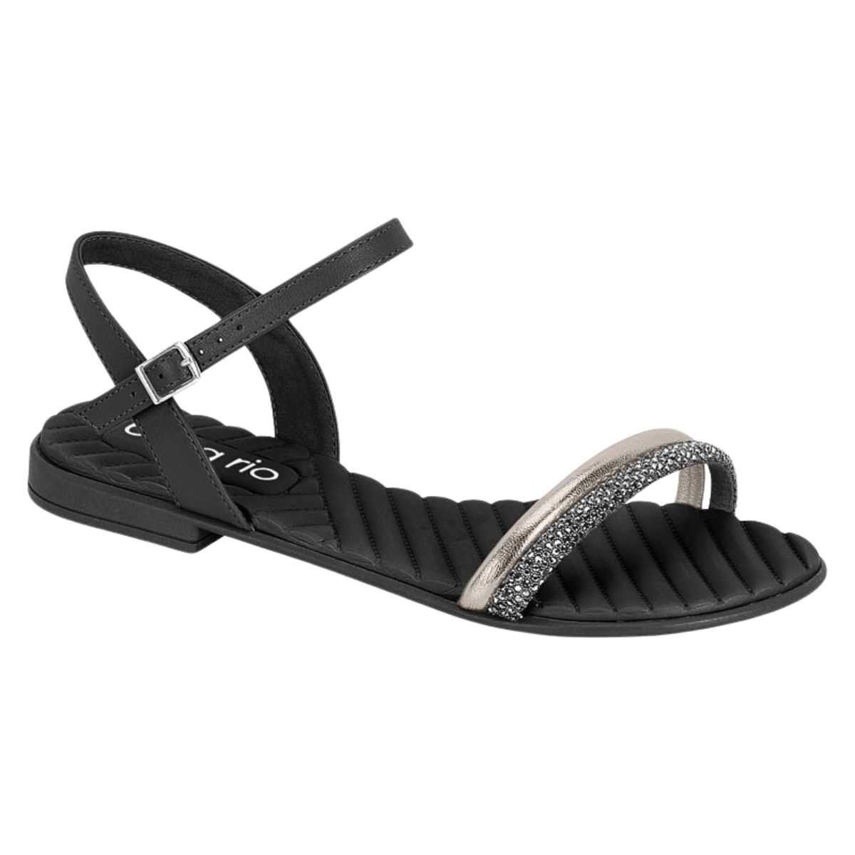 Sandália Feminino Beira Rio Rasteira Com Strass 8519.109 Preto 3