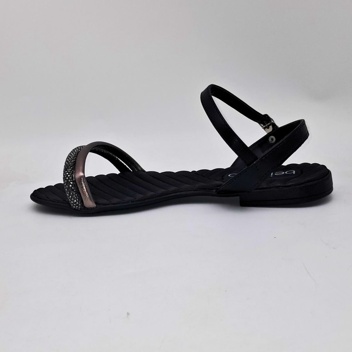 Sandália Feminino Beira Rio Rasteira Com Strass 8519.109 Preto 4