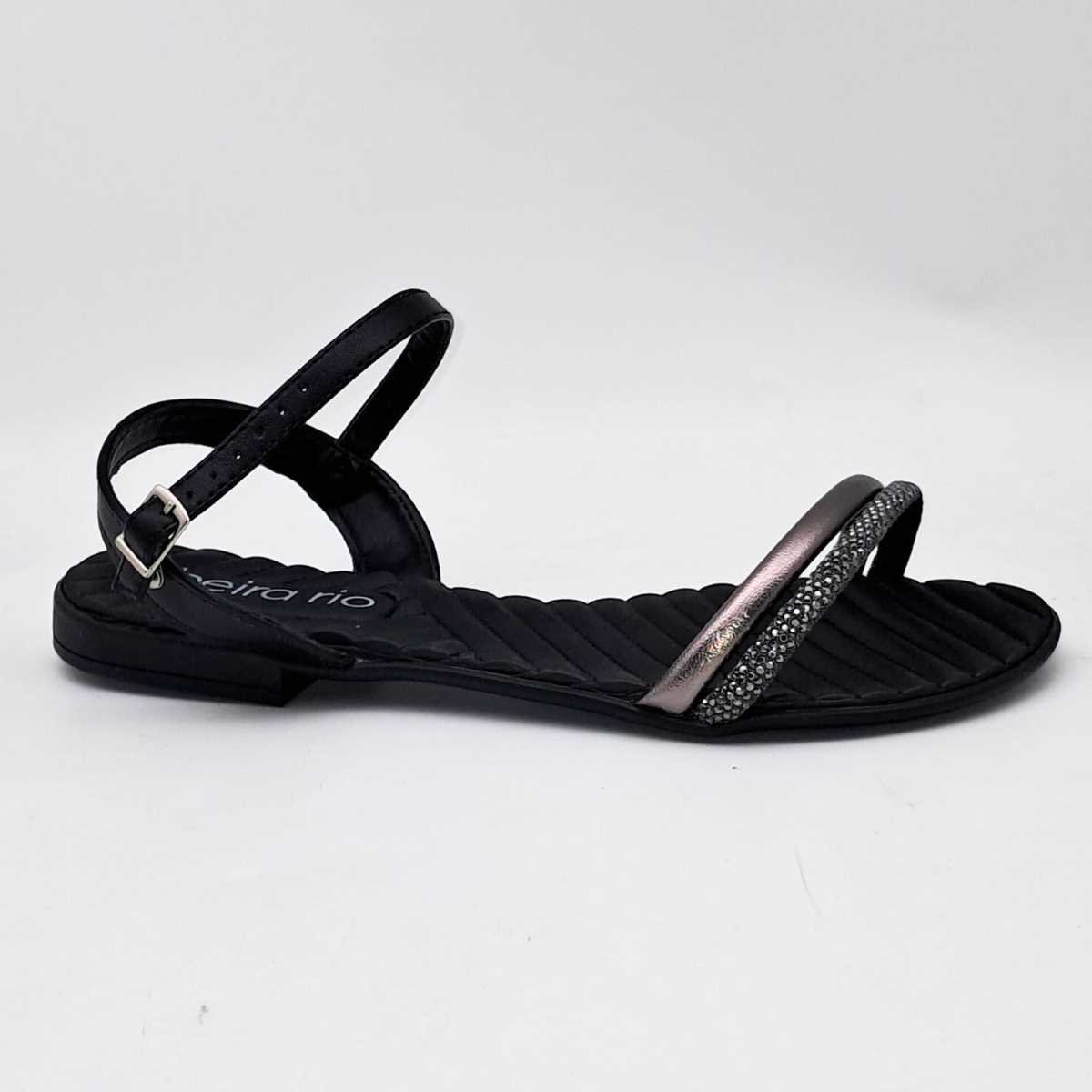 Sandália Feminino Beira Rio Rasteira Com Strass 8519.109 Preto 5