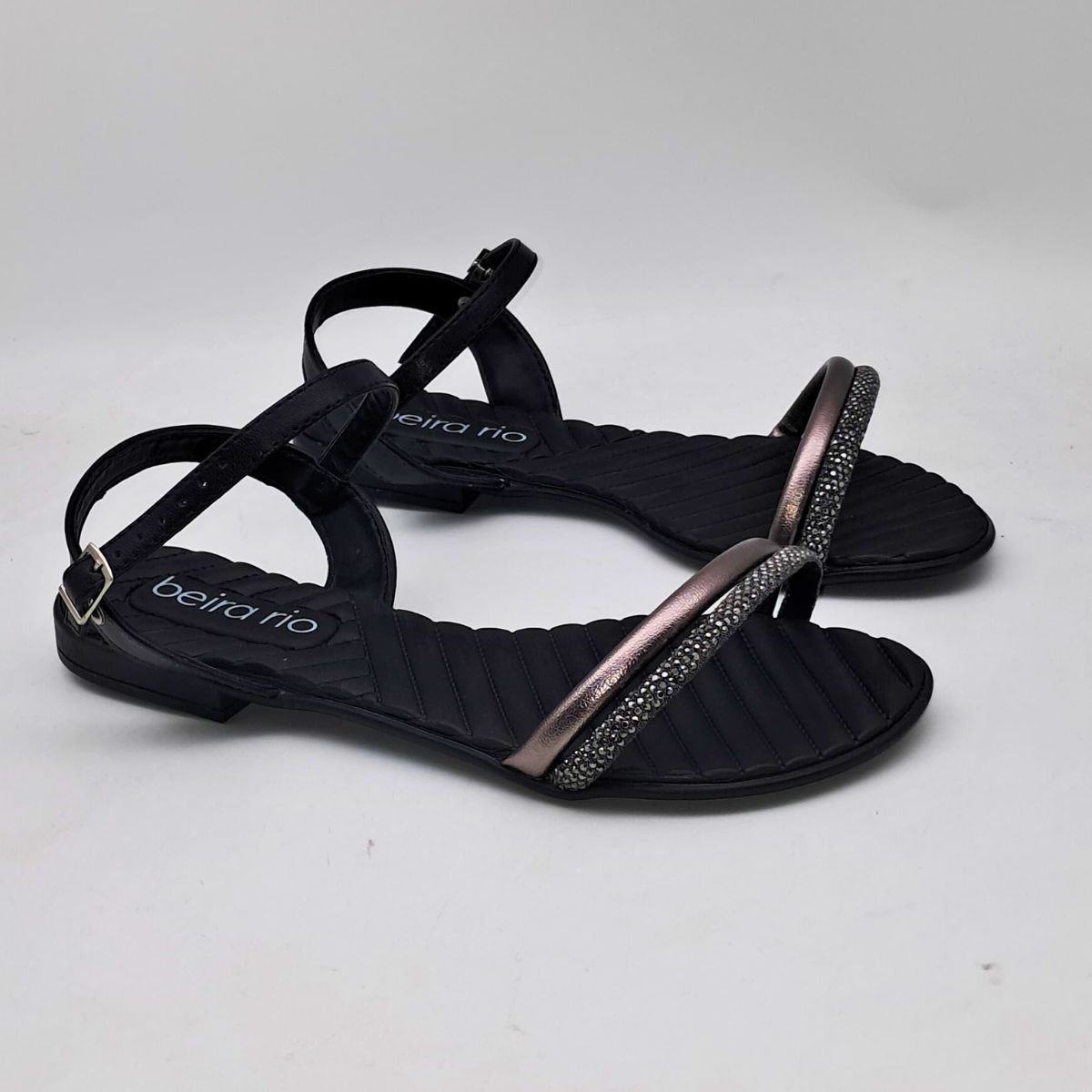 Sandália Feminino Beira Rio Rasteira Com Strass 8519.109 Preto 8