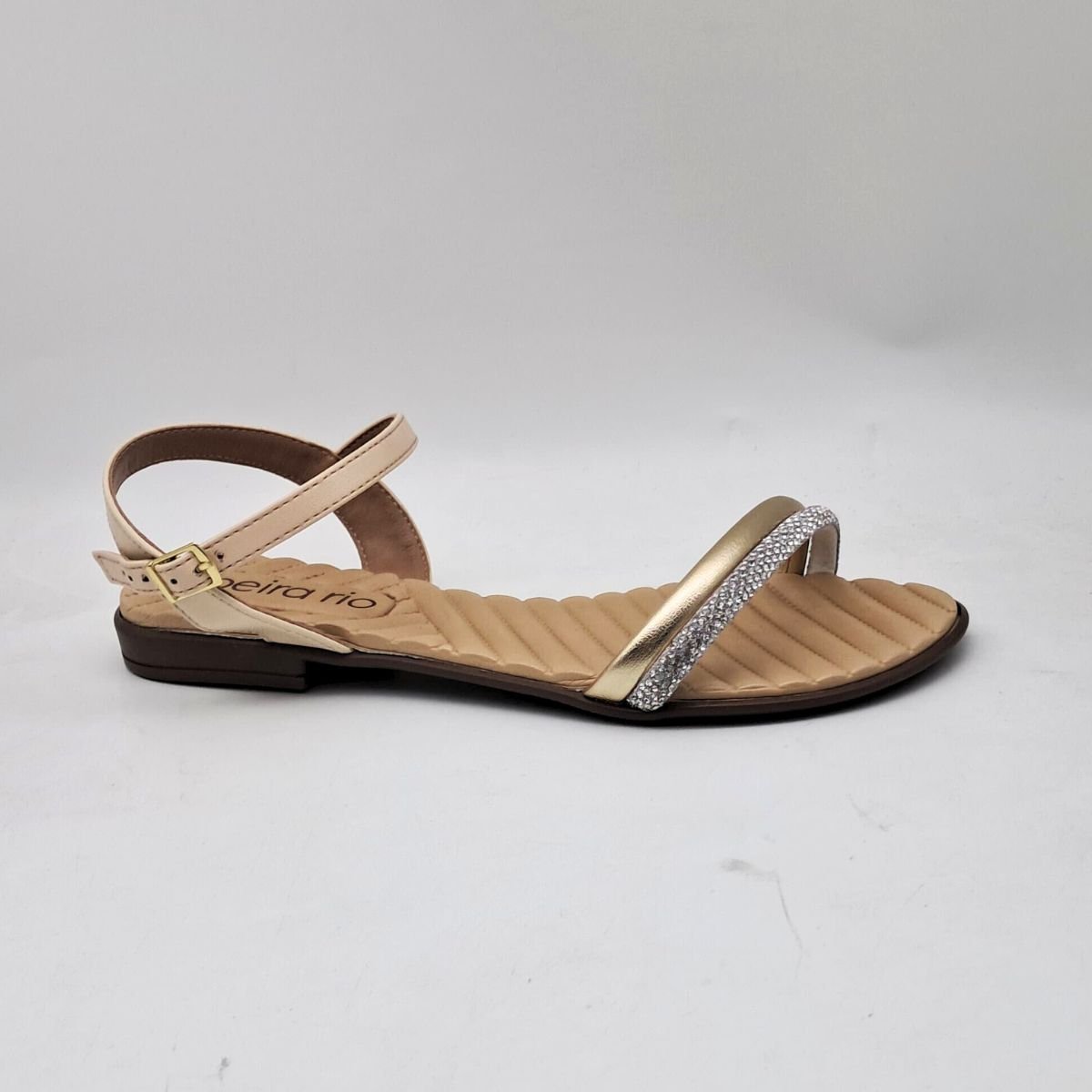 Sandália Feminino Beira Rio Rasteira Com Strass 8519.109 Bege 2