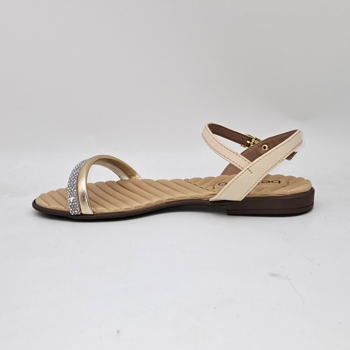 Sandália Feminino Beira Rio Rasteira Com Strass 8519.109 Bege 4