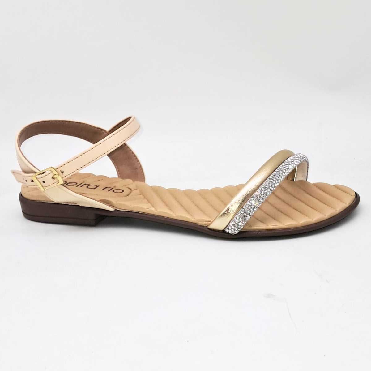 Sandália Feminino Beira Rio Rasteira Com Strass 8519.109 Bege 5