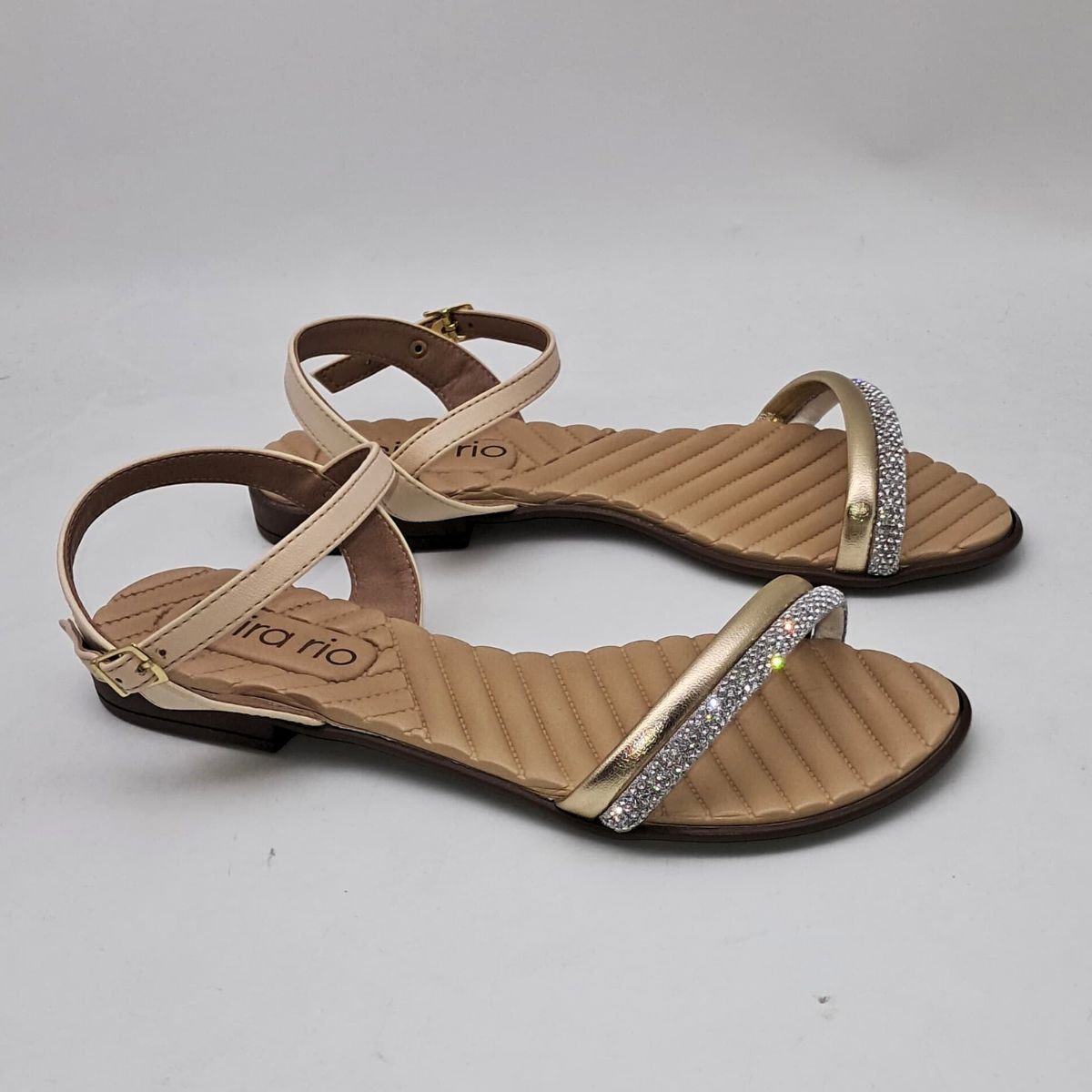 Sandália Feminino Beira Rio Rasteira Com Strass 8519.109 Bege 6