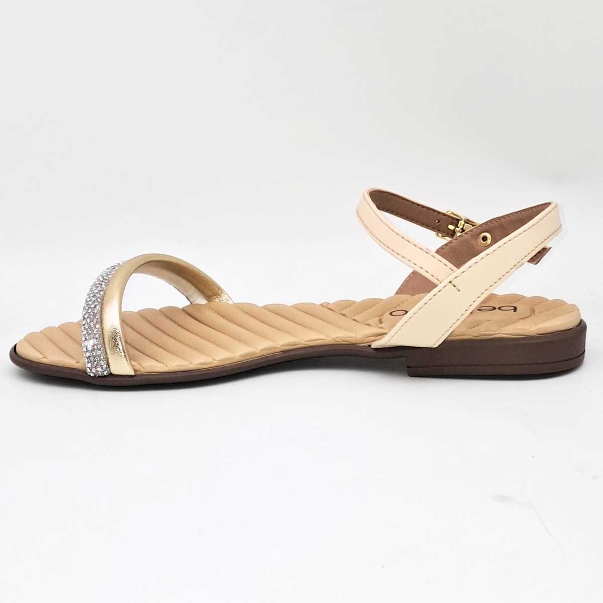 Sandália Feminino Beira Rio Rasteira Com Strass 8519.109 Bege 7
