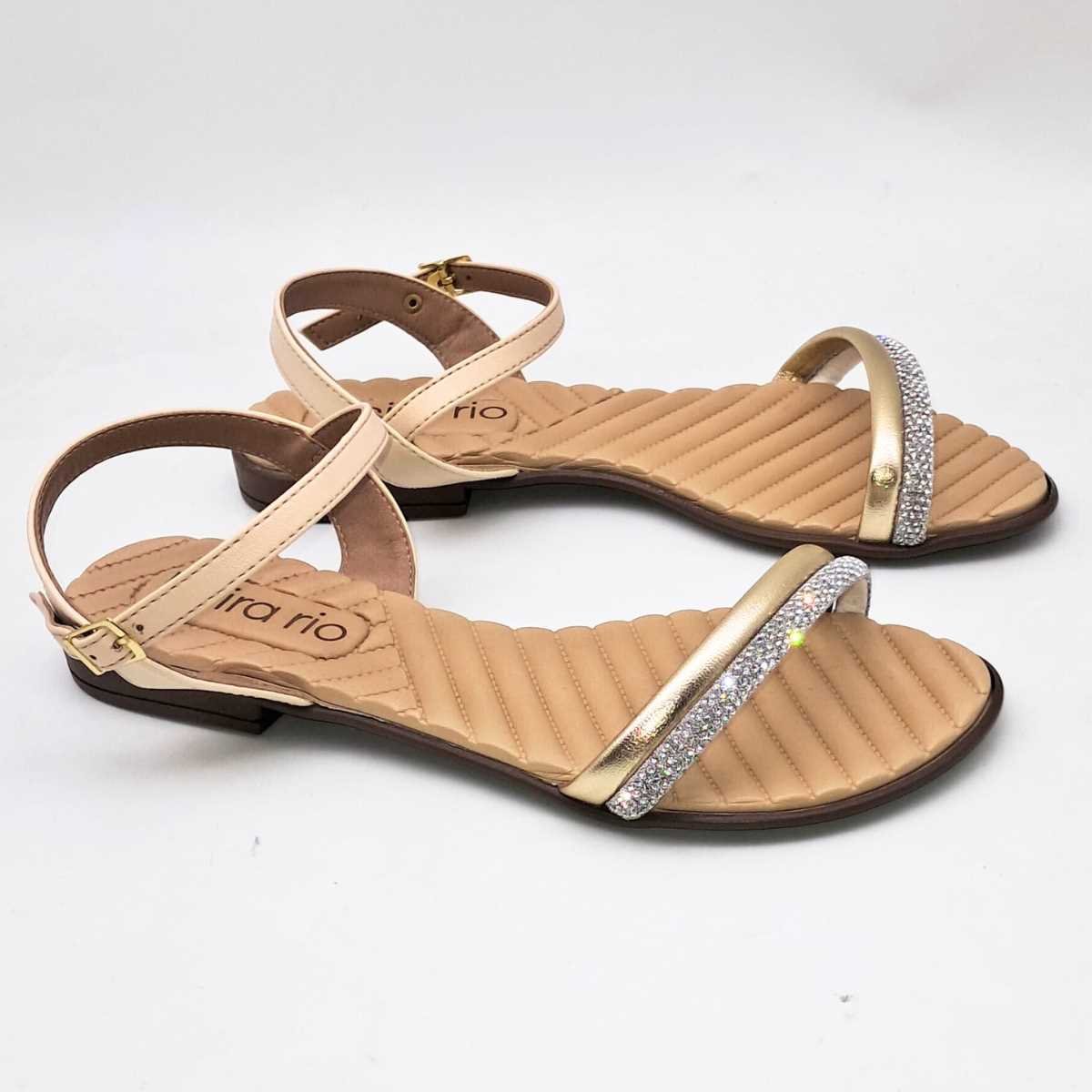 Sandália Feminino Beira Rio Rasteira Com Strass 8519.109 Bege 9