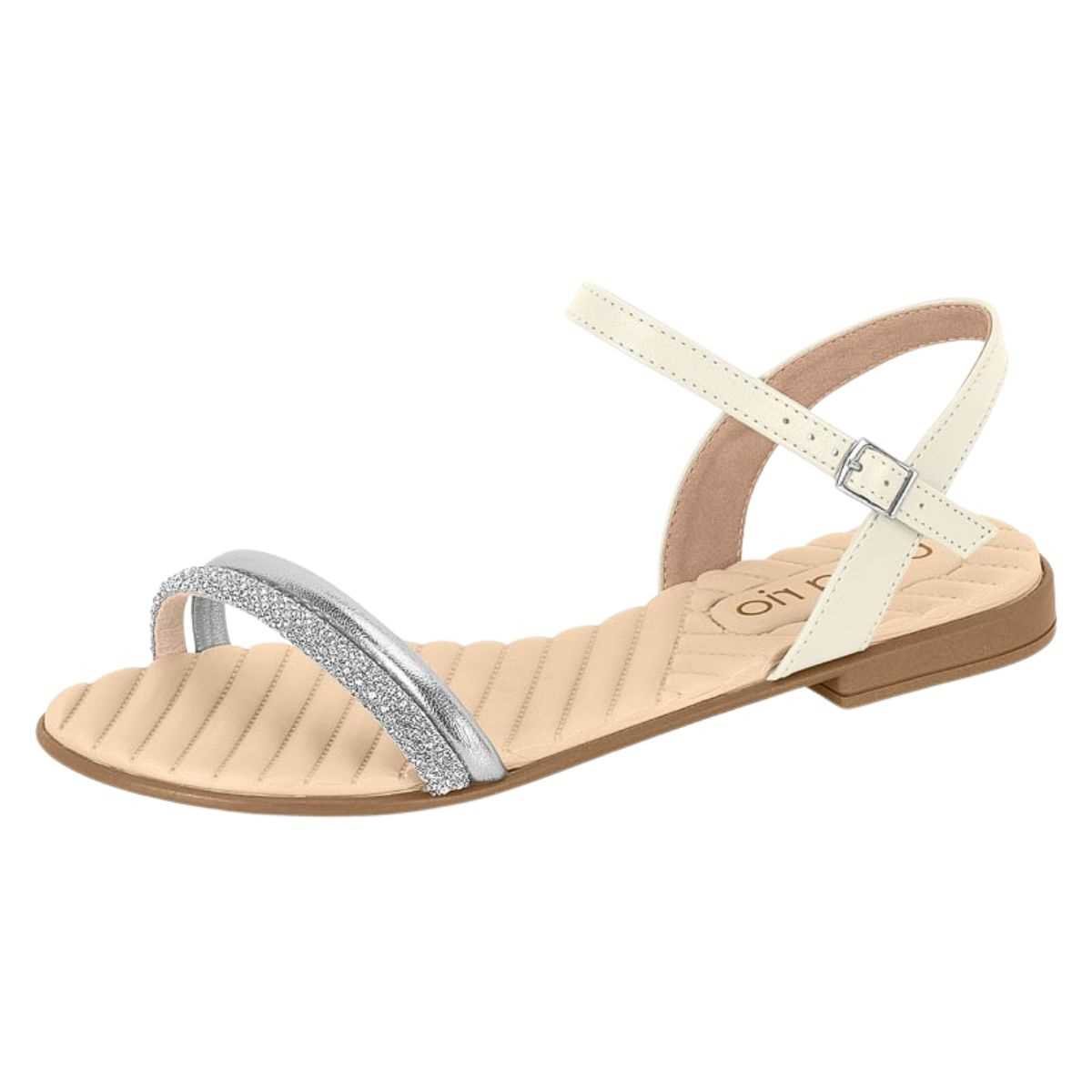 Sandália Feminino Beira Rio Rasteira Com Strass 8519.109 Branco 2