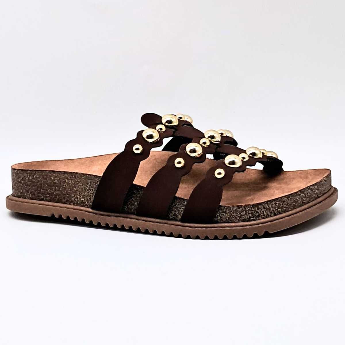 Sandália Feminina Beira Rio Papete Spikes 3 Tiras 8523.113 Bege 2